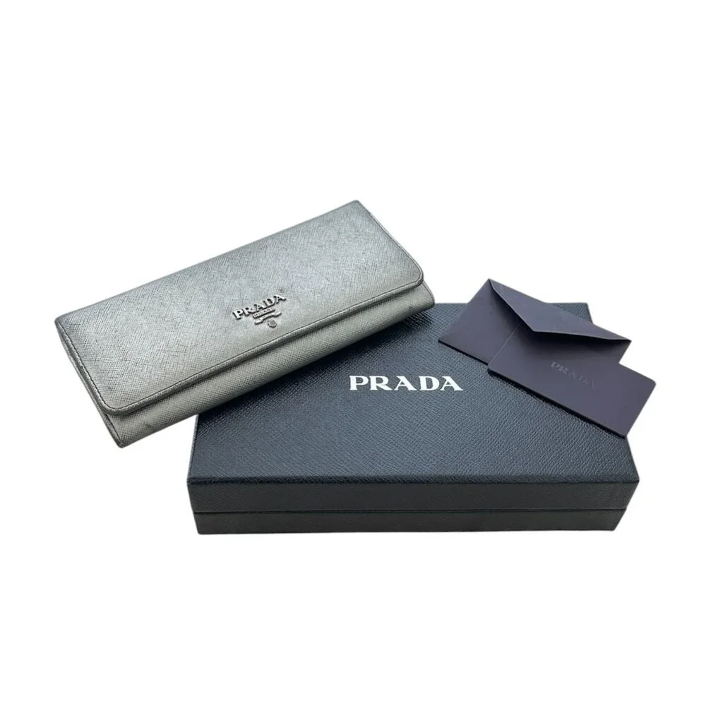 Authentic Prada Silver Saffiano Leather Continental Wallet - Picture 5 of 6